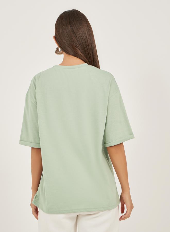 Styli Embellished Slogan Print Oversized T-Shirt - Image 5