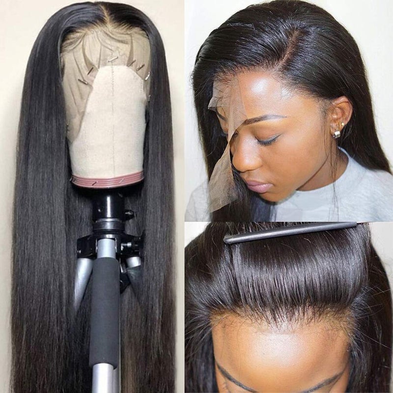 Subella 12A HD Lace Front Wigs Human Hair Pre Plucked Hairline with Baby Hair 180 Density 13x5 Brazilian Straight Human Hair Wigs for Black Women Natural Black Color 14inch