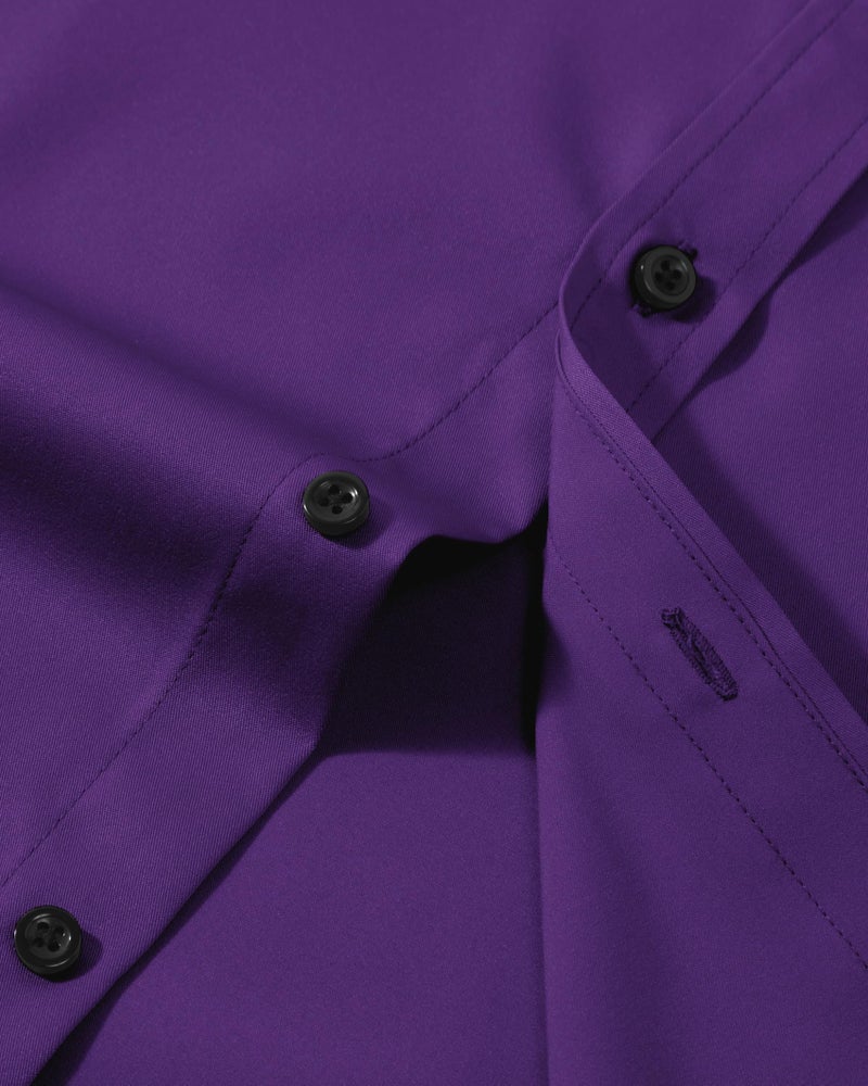 Lusead Purple Dress Shirt Men Easter Long Sleeve Stretch Wrinkle Free Prom Slim Fit Satin Tuxedo Party Button Down Shirts - Image 4