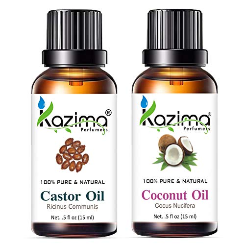 KAZIMA Combo of Cold Pressed Castor Carrier Oil and Coconut Carrier Oil for Hair, Skin and Body, 15 ml each - Image 1