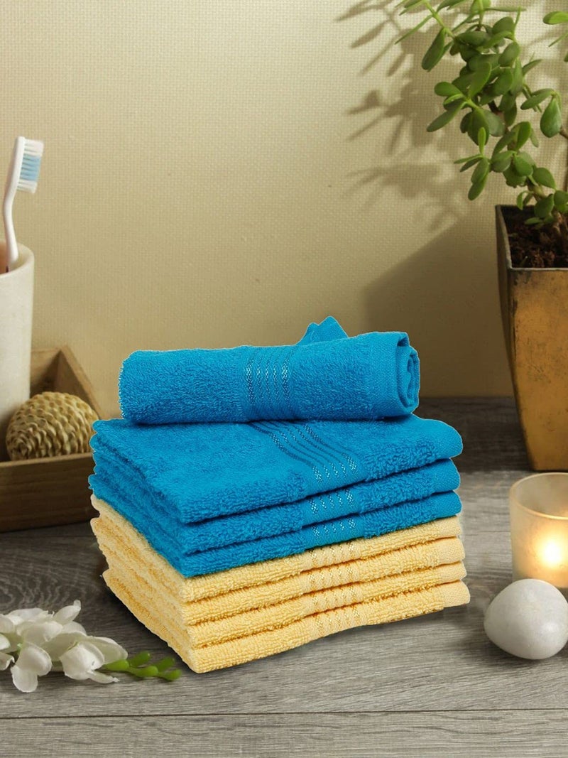 KOPA Quick Dry 100% Cotton Soft Terry Towel -8pc Face Towel (d'ross) | Quick Dry 100% Cotton | Super Absorbent, Lightweight, Odour Free - for Men, Women, Kids Solid-Turq/Yellow - Image 1