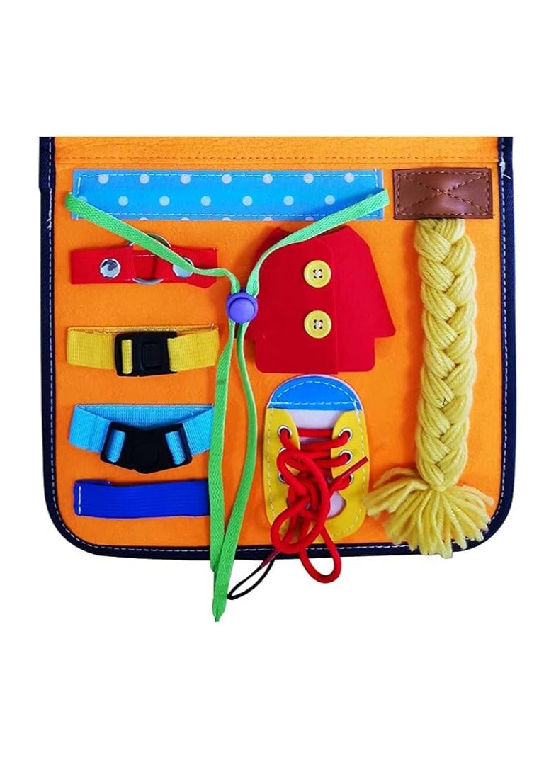 Busy Board Sensory Travel Toy for Toddlers, Montessori Learning to Dress Activity Toy, for Preschool Age with Buckle, Shoe Lace, Clock and Alphabet, Busy Book Bag Toy for Kids  - Image 2