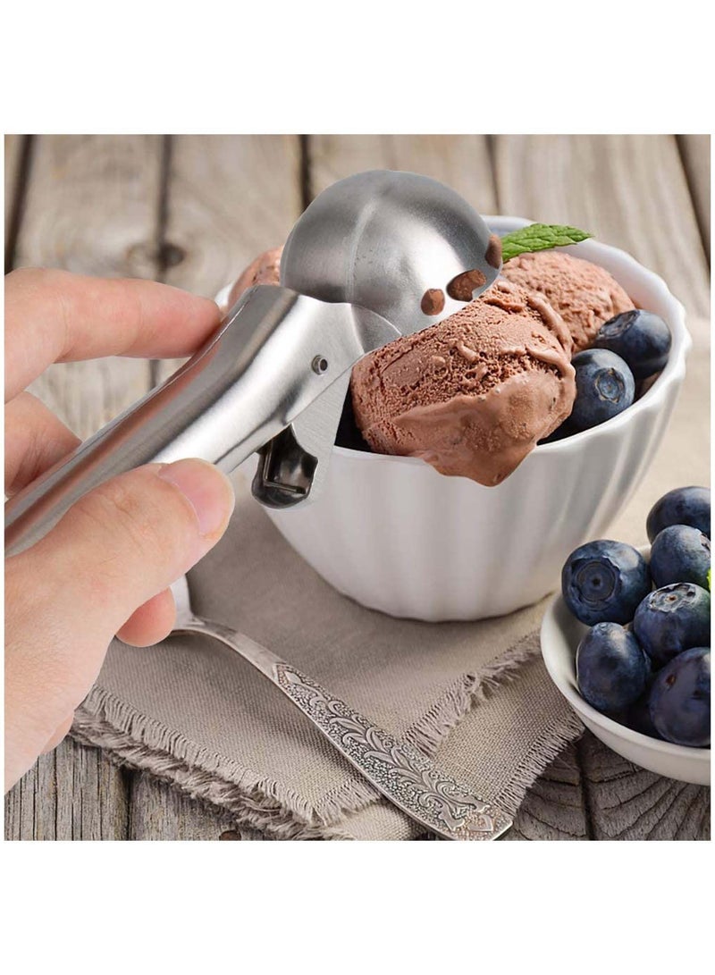 Solid Stainless Steel Ice Cream Scoop, 2 Packs of steel Spoon with Easy Trigger, Dipper for Fruits, Water Melon Scoop - Image 2