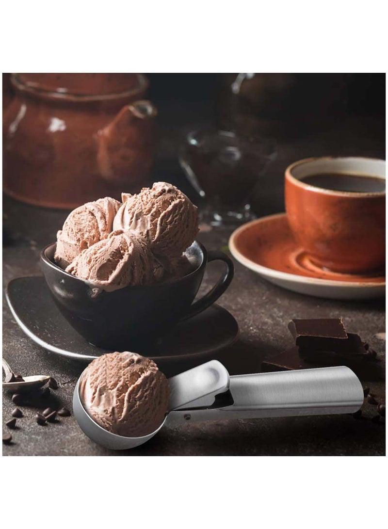 Solid Stainless Steel Ice Cream Scoop, 2 Packs of steel Spoon with Easy Trigger, Dipper for Fruits, Water Melon Scoop - Image 3