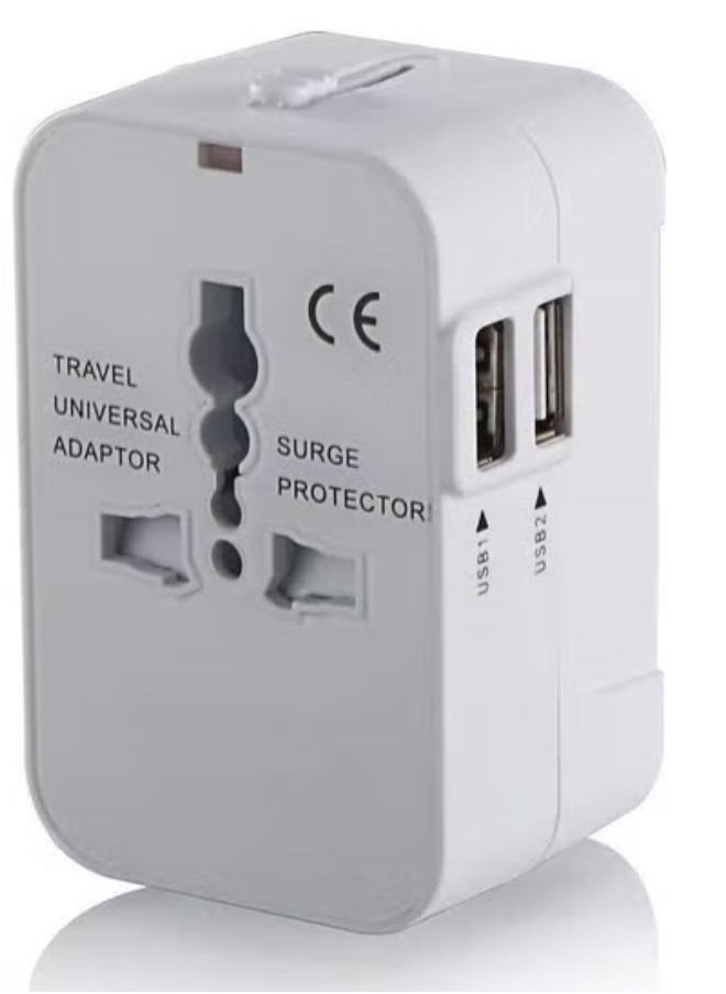 SHOPI - Universal Fast Travel Adapter, Worldwide All In One Universal Power Wall Charger Ac Power Plug Adapter With Dual USB Charging Ports For USA EU UK Cell Phone Laptop (White) - Image 1