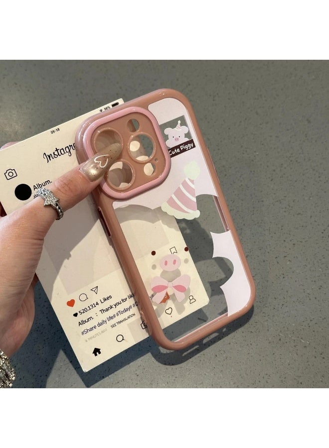 NIBEMINENT Hollow Pig Protective TPU Case Cover For iPhone 15 Pro, Pink