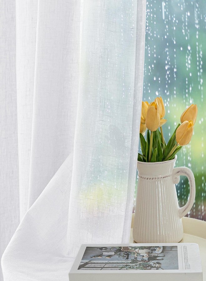 HolidayIdeas White Outdoor Sheer Curtains for Patio Waterproof-4 Panels Linen Semi Voile Indoor Sheer Curtains, Light Filtering Privacy Drapes for Living Room, Gazebo, Porch, Balcony, Pool 54"x84" - Image 2