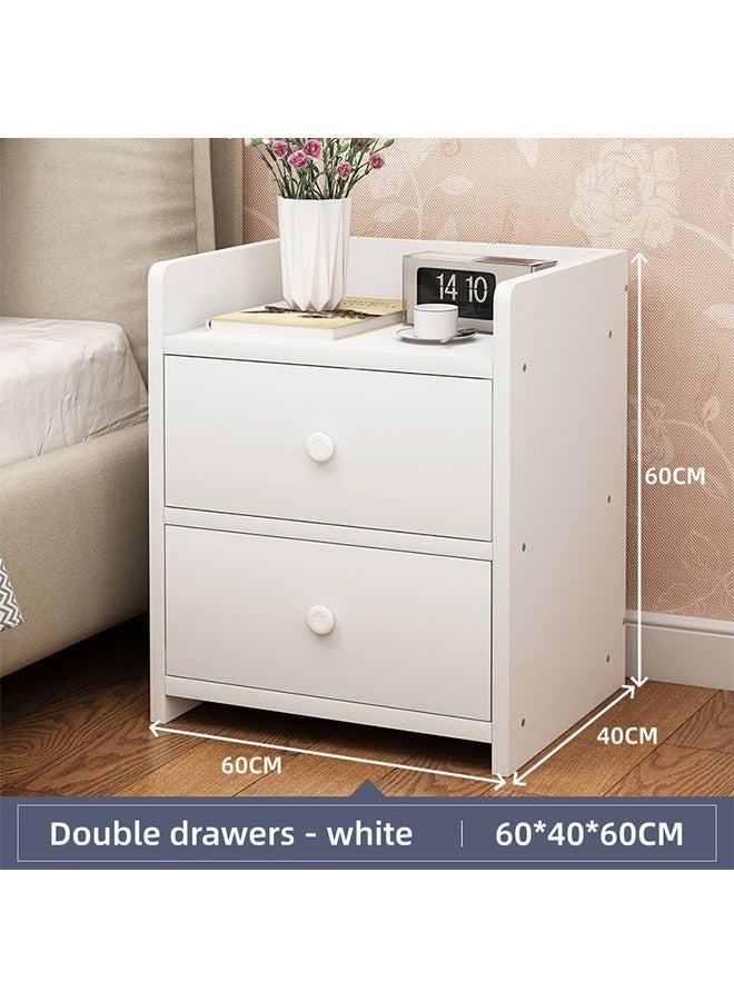 Space-Saving White Wooden Bedside Table with 2 Drawers, Multi-Functional Modern Side Cabinet for Storage, Perfect as Nightstand or Corner Table (60*40*60CM) - Image 2