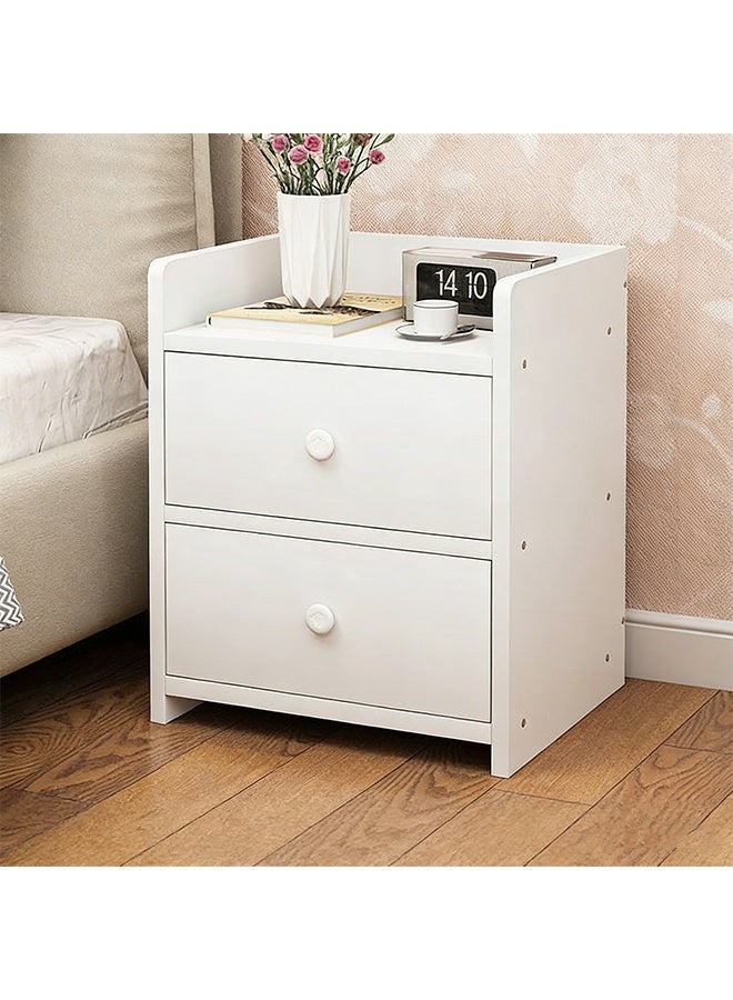 Space-Saving White Wooden Bedside Table with 2 Drawers, Multi-Functional Modern Side Cabinet for Storage, Perfect as Nightstand or Corner Table (60*40*60CM) - Image 1