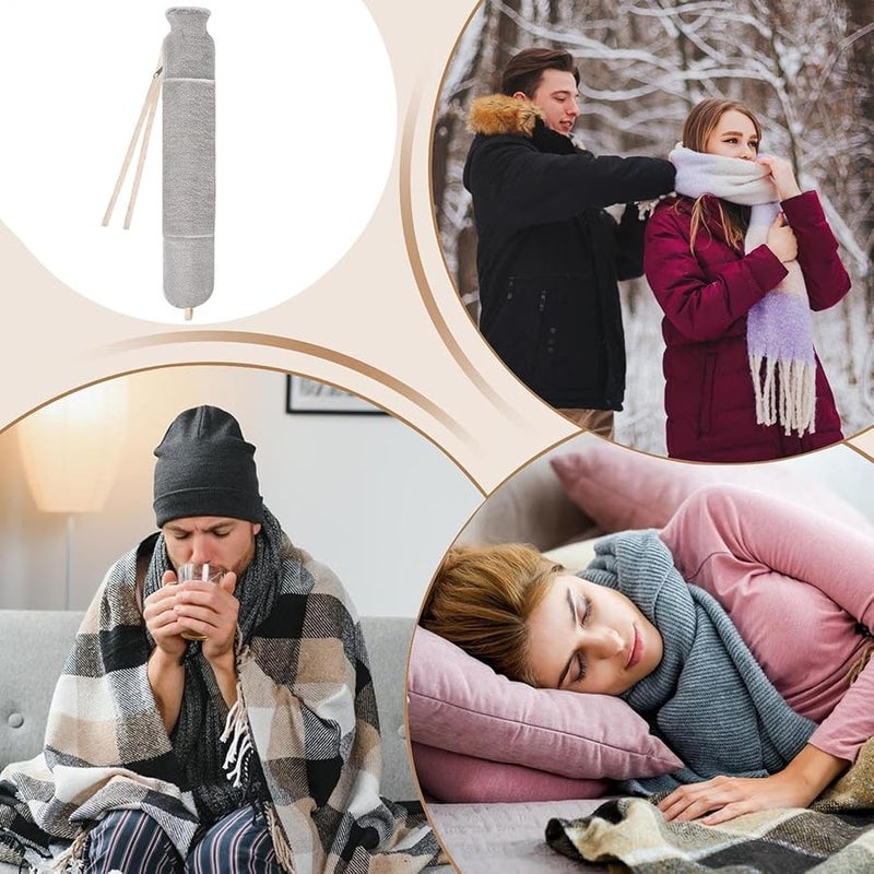 Light Gray Hot Water Bottle with Cover 2000ml Long Zipper Warmer for Body Hands Feet Bed Camping - Image 5