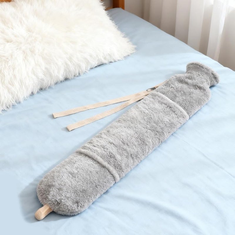 Light Gray Hot Water Bottle with Cover 2000ml Long Zipper Warmer for Body Hands Feet Bed Camping - Image 3