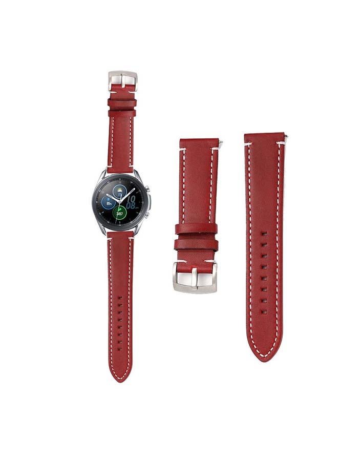 Perfii Genuine Leather Replacement Band for Samsung Galaxy Watch 3 45mm Red - Image 1