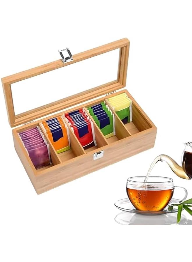 Beauenty Tea Bag Organizer - Tea Storage Chest Case Wooden Tea Bag - Storage Box with Transparent Hinged Lid for Any Home Restaurant, Office - Wooden Color - Image 1