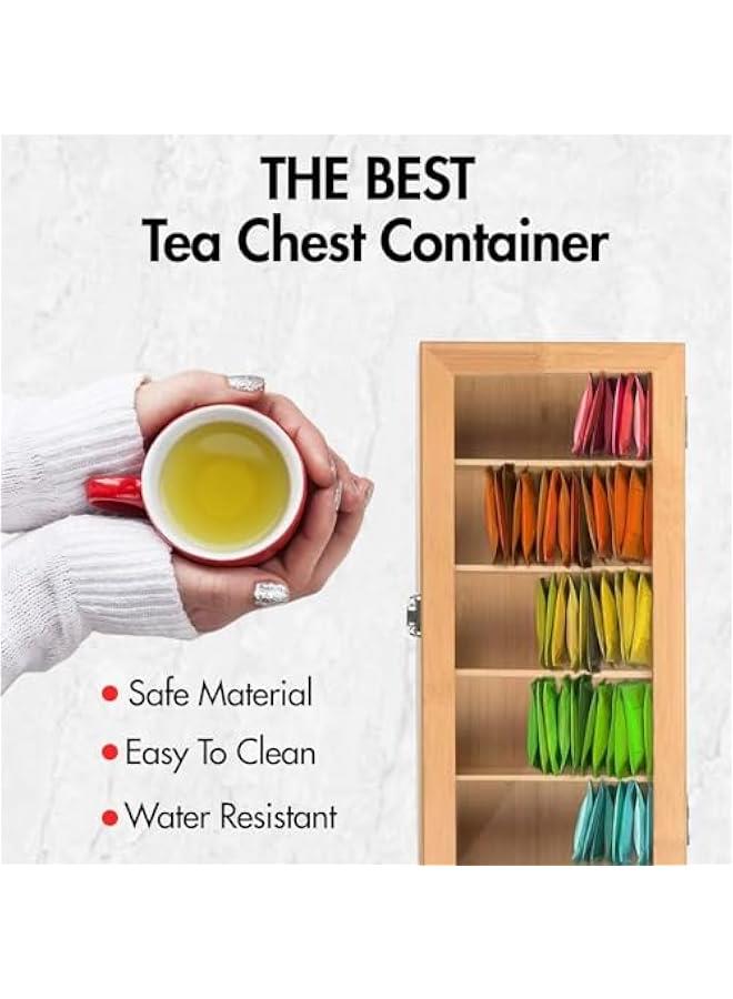 Beauenty Tea Bag Organizer - Tea Storage Chest Case Wooden Tea Bag - Storage Box with Transparent Hinged Lid for Any Home Restaurant, Office - Wooden Color - Image 2