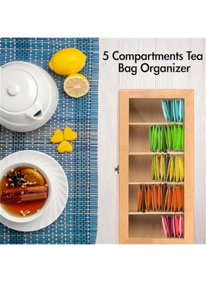 Beauenty Tea Bag Organizer - Tea Storage Chest Case Wooden Tea Bag - Storage Box with Transparent Hinged Lid for Any Home Restaurant, Office - Wooden Color - Image 5