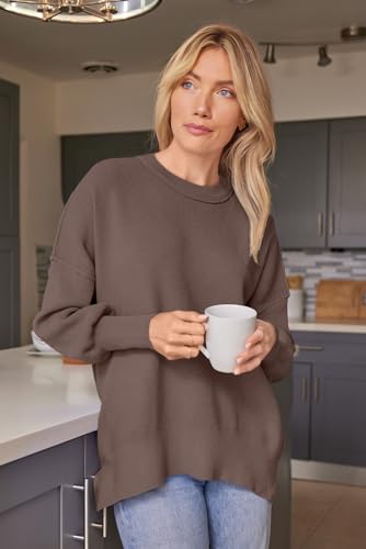 EFAN Women's Oversized Sweaters 2025 Fall Trendy Crewneck Batwing Sleeve Chunky Knit Long Pullover Cute Tunic Tops Dress Winter Clothes Cashmere Fashion Outfits Ladies Clothing Nutmeg S - Image 3