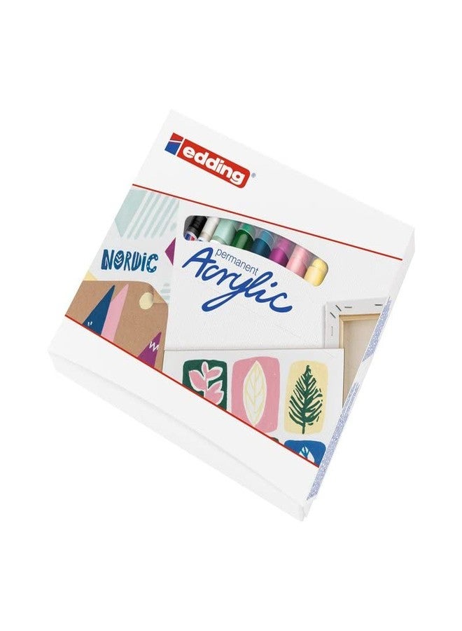 Edding Start Easy Set - Acrylic Paint Pens, Waterproof; Fine and Medium Nib, Incl. Postcard Pad - Set of 8 Pens - Nordic - For Canvas, Wood, Rock Painting - Image 4