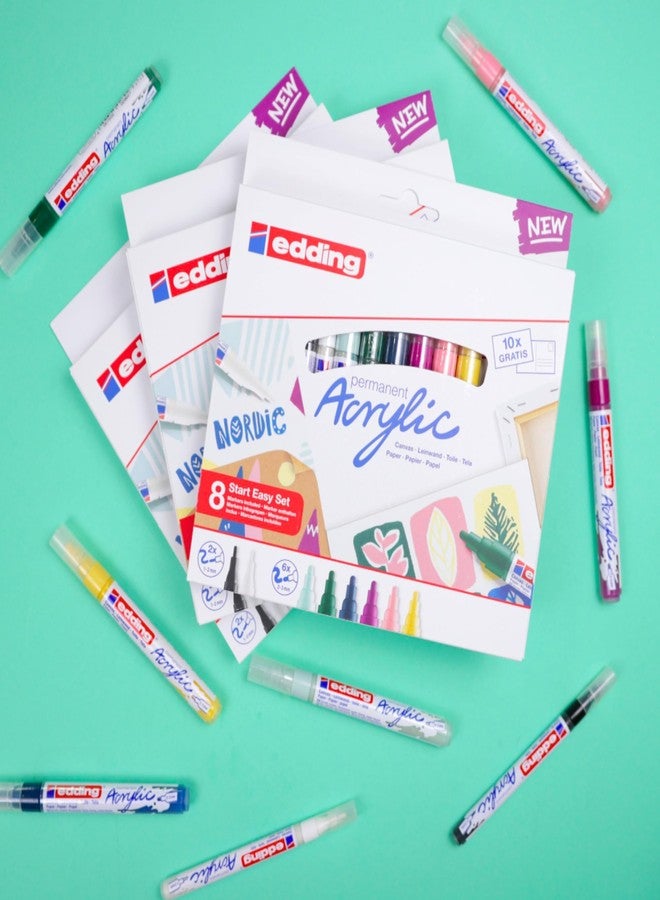 Edding Start Easy Set - Acrylic Paint Pens, Waterproof; Fine and Medium Nib, Incl. Postcard Pad - Set of 8 Pens - Nordic - For Canvas, Wood, Rock Painting - Image 5