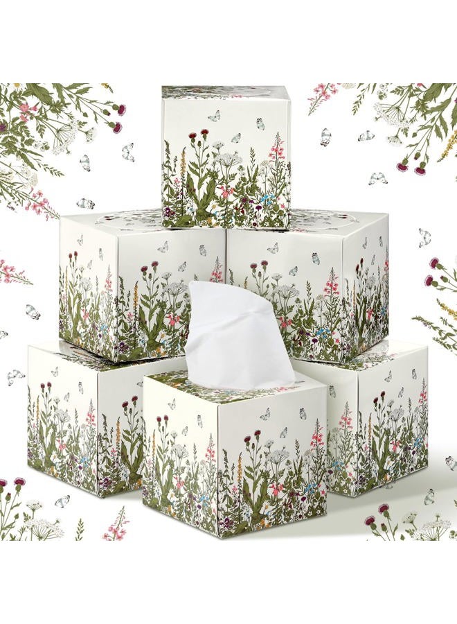 Marsui 4.7 Inch Large Tissue Cube Boxes 2 Ply 7.18 * 8.7 Inch Facial Papers Large Tissues Boxes Cover Bulk Travel Size Face Facial Cube Pack Upright Face for Bathroom Kitchen Bedroom(Wildflowers) - Image 1
