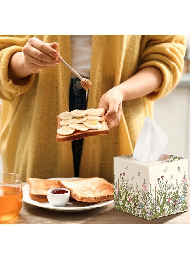 Marsui 4.7 Inch Large Tissue Cube Boxes 2 Ply 7.18 * 8.7 Inch Facial Papers Large Tissues Boxes Cover Bulk Travel Size Face Facial Cube Pack Upright Face for Bathroom Kitchen Bedroom(Wildflowers) - Image 5