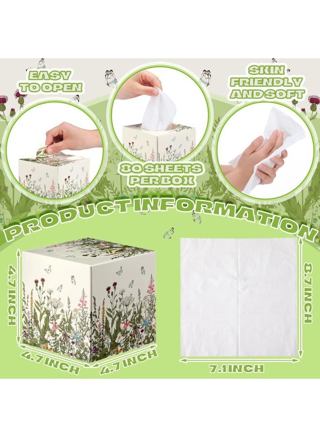 Marsui 4.7 Inch Large Tissue Cube Boxes 2 Ply 7.18 * 8.7 Inch Facial Papers Large Tissues Boxes Cover Bulk Travel Size Face Facial Cube Pack Upright Face for Bathroom Kitchen Bedroom(Wildflowers) - Image 2