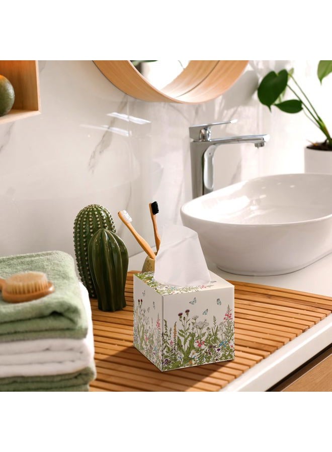 Marsui 4.7 Inch Large Tissue Cube Boxes 2 Ply 7.18 * 8.7 Inch Facial Papers Large Tissues Boxes Cover Bulk Travel Size Face Facial Cube Pack Upright Face for Bathroom Kitchen Bedroom(Wildflowers) - Image 4