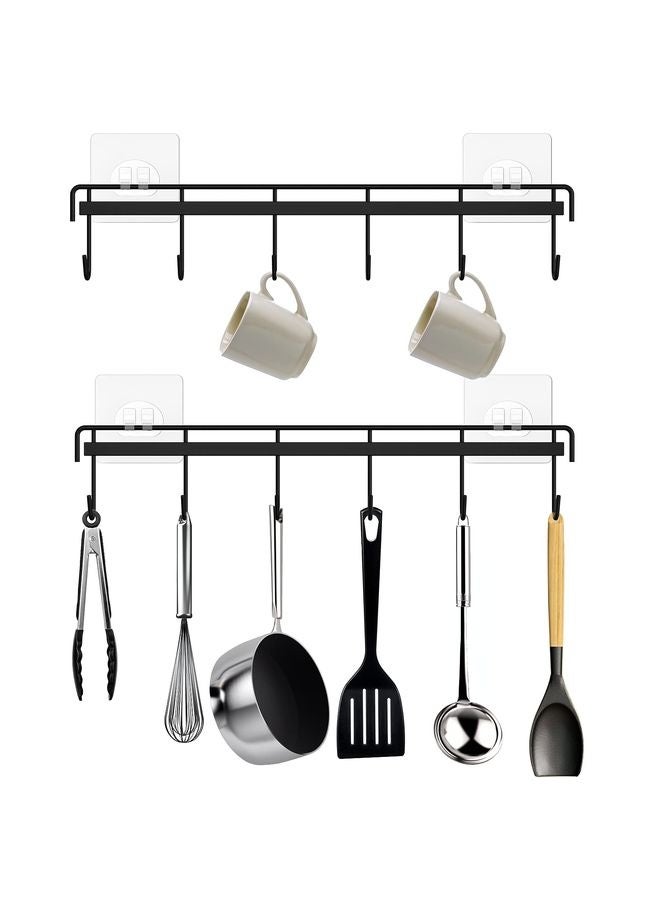 HOMESTAR Kitchen Utensil Hanger, Adhesive Utensil Holder Wall Mount Kitchen Rack Rail with 12 Hooks, Space Saving and No Drilling, Black, 2 Pcs - Image 1