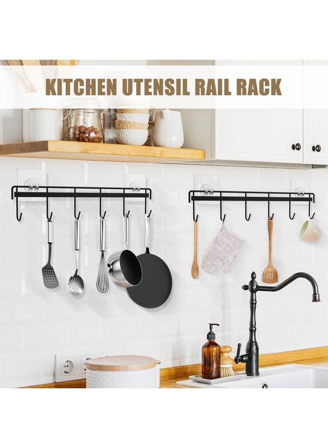 HOMESTAR Kitchen Utensil Hanger, Adhesive Utensil Holder Wall Mount Kitchen Rack Rail with 12 Hooks, Space Saving and No Drilling, Black, 2 Pcs - Image 2