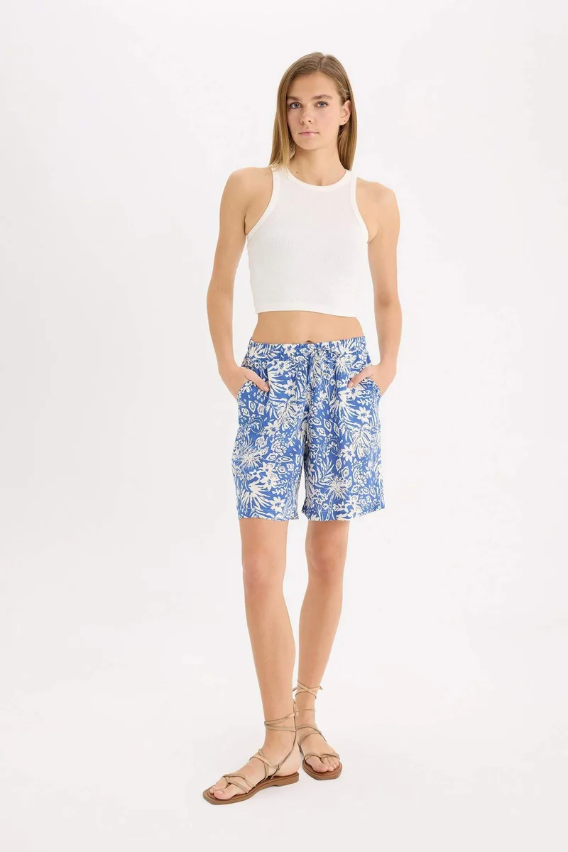 ديفاكتو High Waist Wide Leg Viscose Shorts
