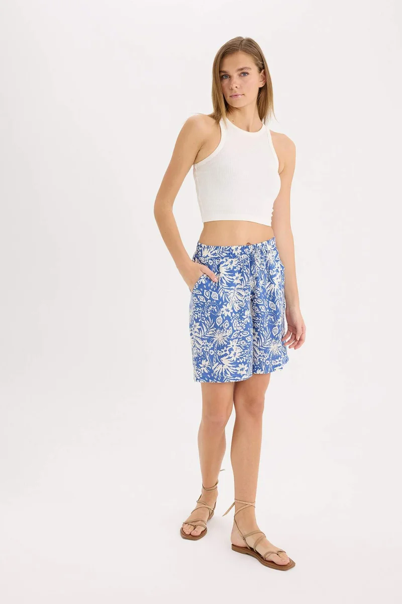 ديفاكتو High Waist Wide Leg Viscose Shorts