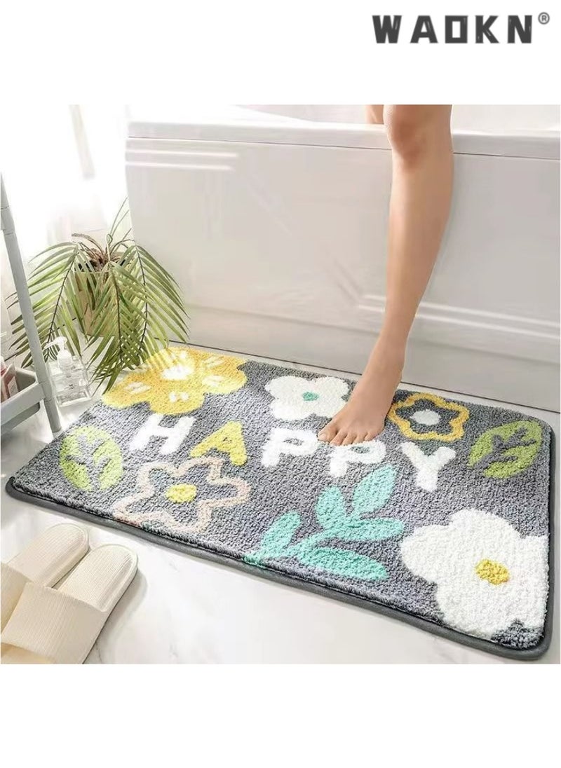 WAOKN Water absorbing and non slip bathroom floor mat, designed specifically for the bathroom entrance and bedroom bedside, made of soft plush material（50*80CM）  - Image 1