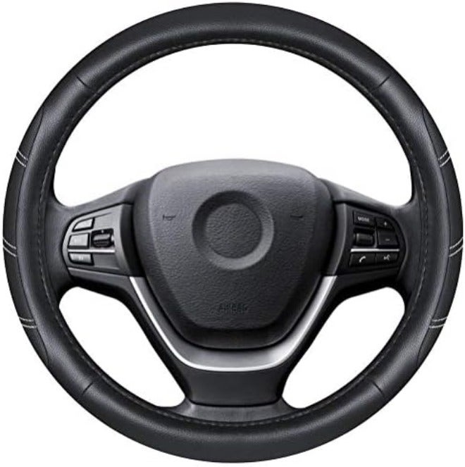 Elantrip Leather Large Steering Wheel Cover 15 1/2 to 16 inch Soft Grip Breathable for Car Truck SUV Jeep Anti Slip Black and  Gray - Image 3