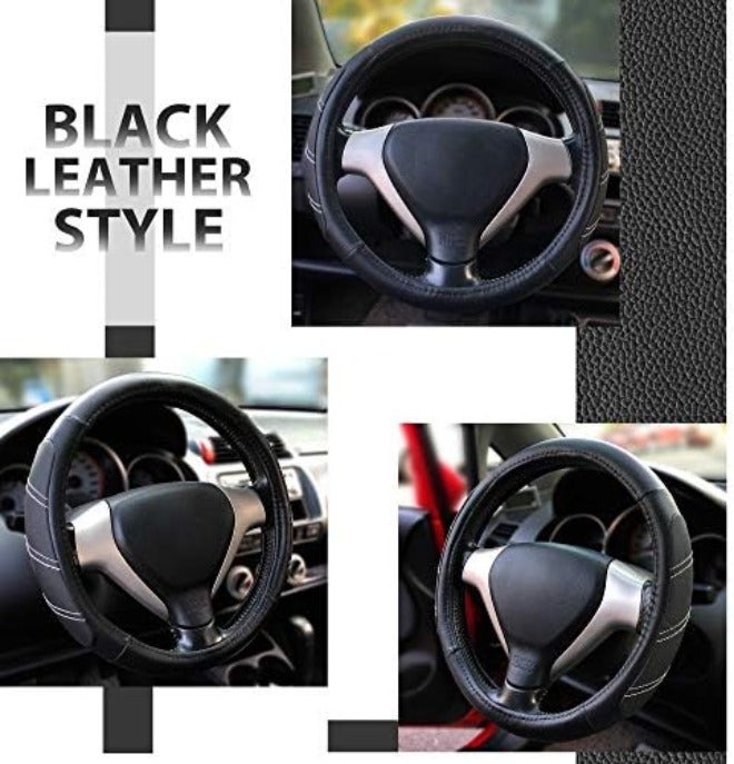 Elantrip Leather Large Steering Wheel Cover 15 1/2 to 16 inch Soft Grip Breathable for Car Truck SUV Jeep Anti Slip Black and  Gray - Image 5