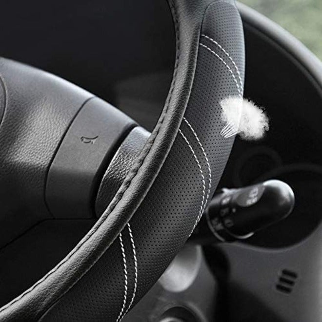 Elantrip Leather Large Steering Wheel Cover 15 1/2 to 16 inch Soft Grip Breathable for Car Truck SUV Jeep Anti Slip Black and  Gray - Image 4