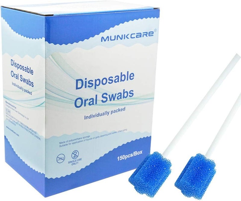 MUNKCARE Disposable Oral Swabsticks Mouth Cleaning Sponge Swab, Blue Coarse Sponge Plum Blossom Shaped, 150 counts - Image 1