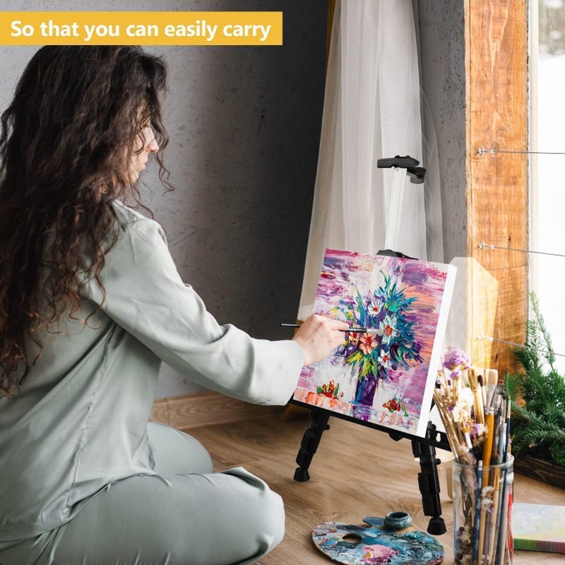 RRFTOK Art Easel Stand for Painting and Display - RRFTOK 17 to 66 Inch Adjustable Aluminum Tripod Easel, Portable Canvas and Poster Stand with Carry Bag for Beginners, Students and Classroom Use - Image 3