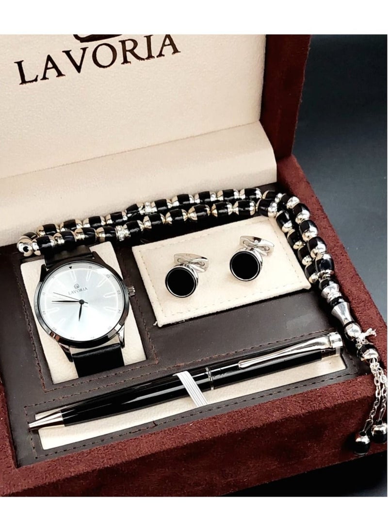 LAVORIA - Laforea watch gift set for men consisting of 4 pieces, a rosary watch, a pen and a set of buttons - Image 1