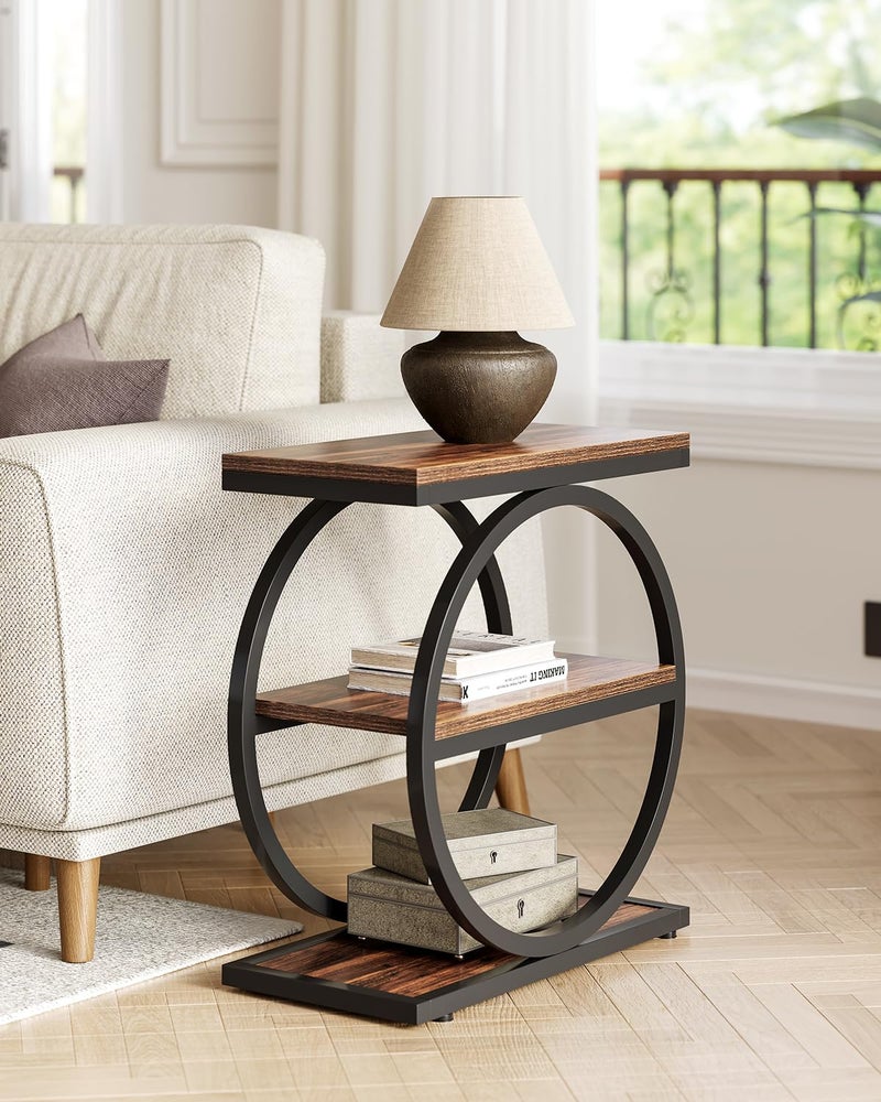 LITTLE TREE End Table, 3-Tier Side Table, Slim Sofa Side Table for Living Room, Tall Bedside Table Nightstand for Bedroom, Rustic Brown and Black - Image 2
