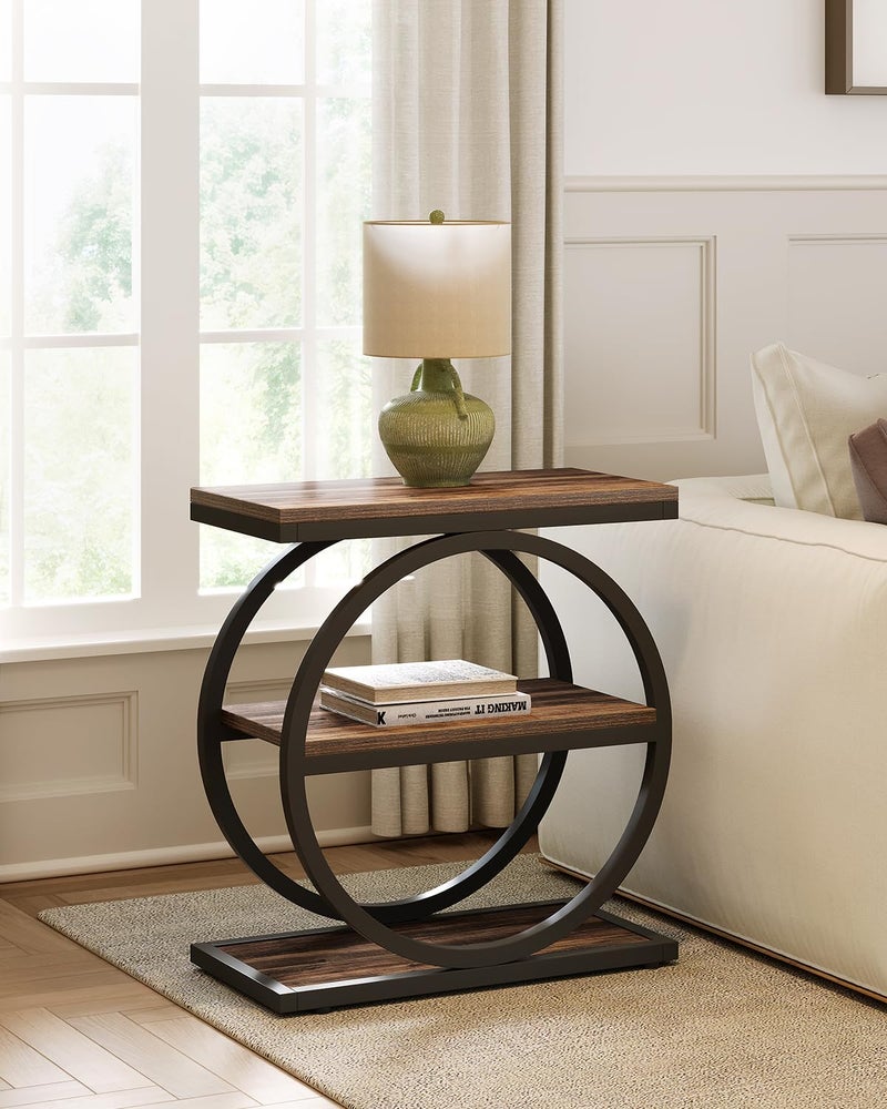 LITTLE TREE End Table, 3-Tier Side Table, Slim Sofa Side Table for Living Room, Tall Bedside Table Nightstand for Bedroom, Rustic Brown and Black - Image 5
