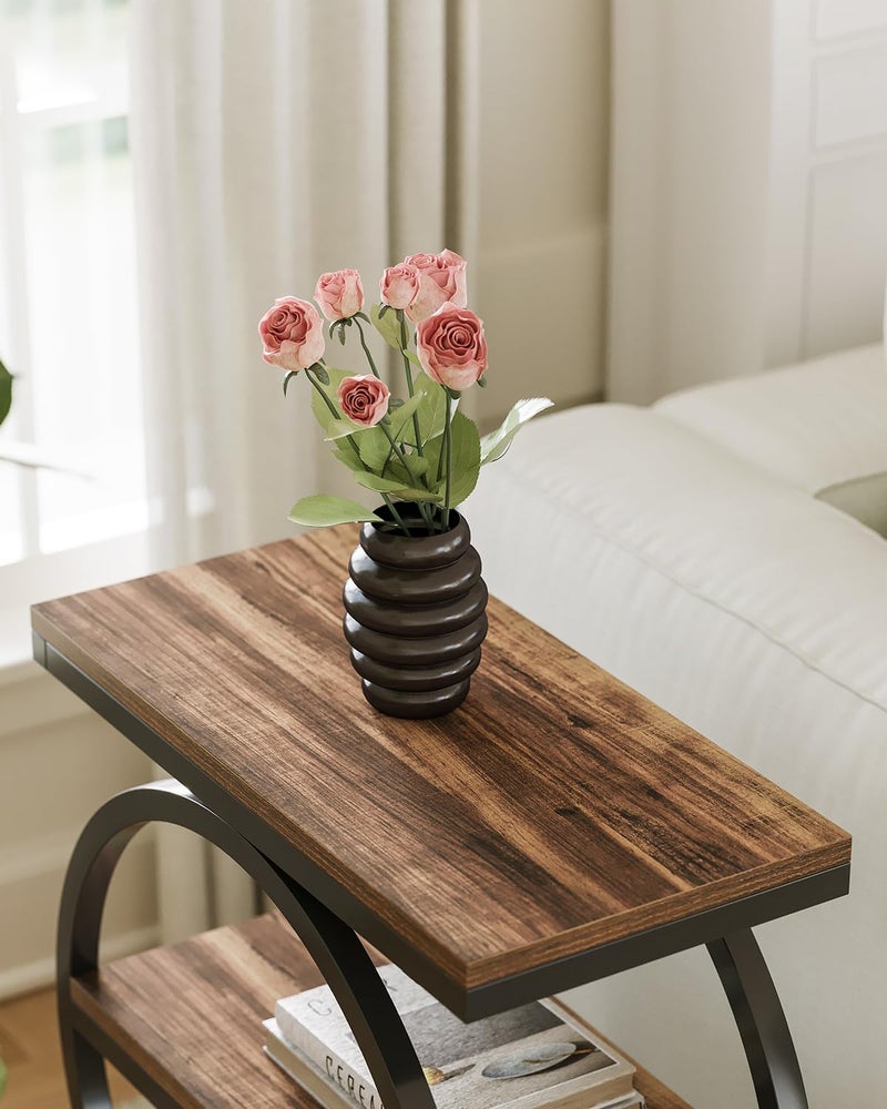 LITTLE TREE End Table, 3-Tier Side Table, Slim Sofa Side Table for Living Room, Tall Bedside Table Nightstand for Bedroom, Rustic Brown and Black - Image 4