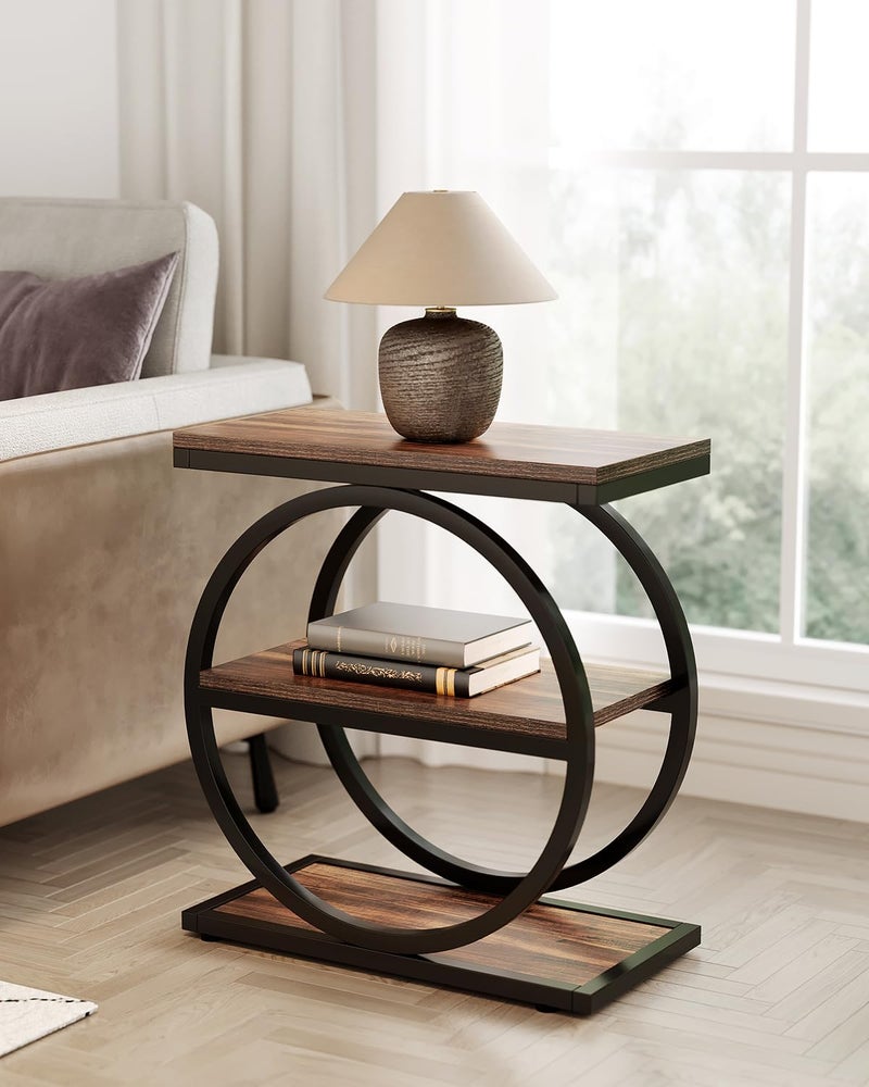 LITTLE TREE End Table, 3-Tier Side Table, Slim Sofa Side Table for Living Room, Tall Bedside Table Nightstand for Bedroom, Rustic Brown and Black - Image 3