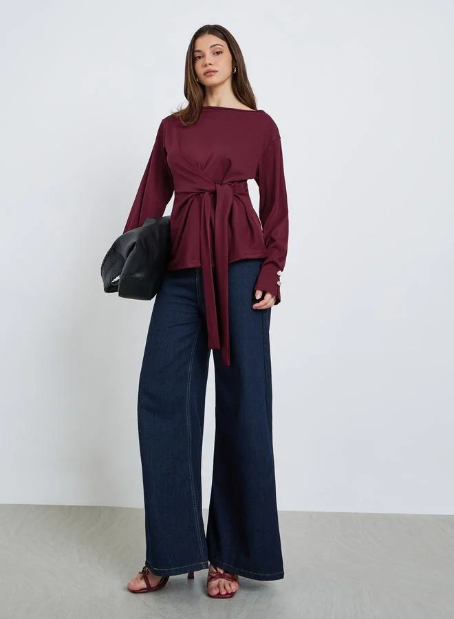 ستايلي بلوزة لف بأكمام طويلة