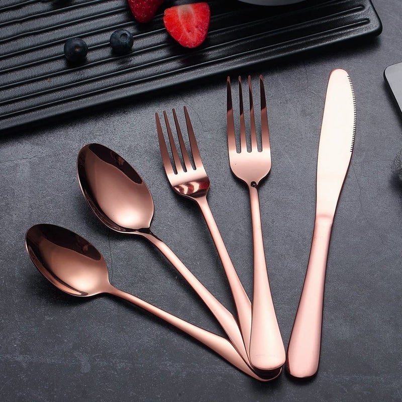 FLOXIT Stainless Steel Rosegold Flatware Set for Dinning Table Cutlery Set Tableware Sets Mirror Polished Durable for Kitchen Utensil Include Spoons Forks Knives Rosegold Set of 10 - Image 3
