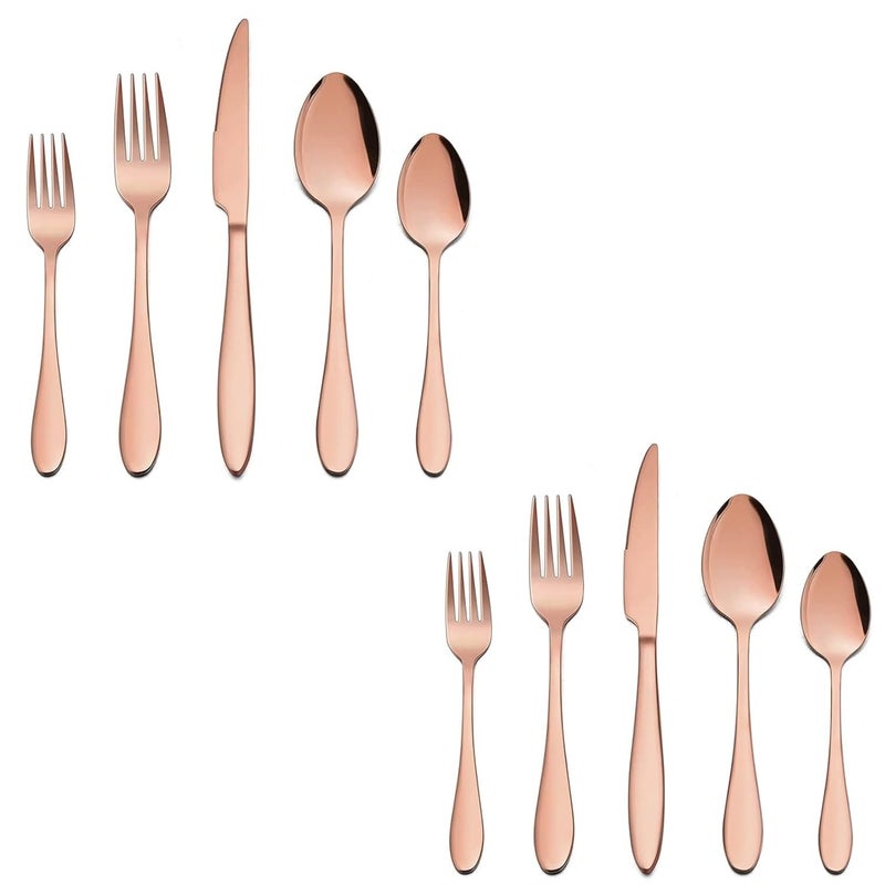 FLOXIT Stainless Steel Rosegold Flatware Set for Dinning Table Cutlery Set Tableware Sets Mirror Polished Durable for Kitchen Utensil Include Spoons Forks Knives Rosegold Set of 10 - Image 1
