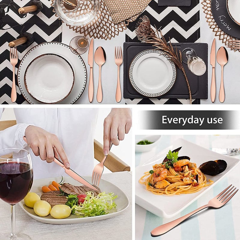 FLOXIT Stainless Steel Rosegold Flatware Set for Dinning Table Cutlery Set Tableware Sets Mirror Polished Durable for Kitchen Utensil Include Spoons Forks Knives Rosegold Set of 10 - Image 5