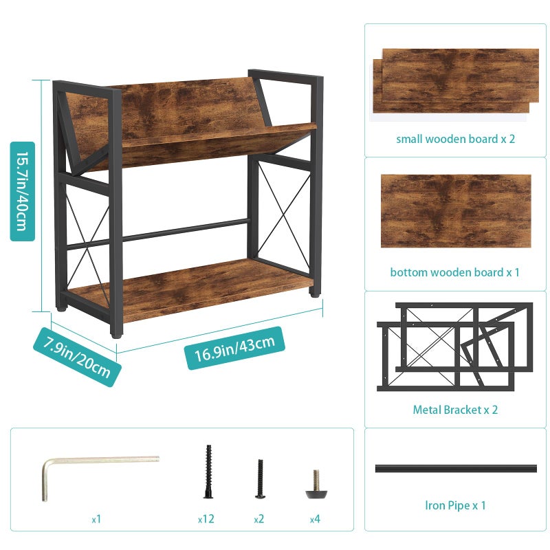 ELITEROO Desktop Bookshelf, 2 Tier Desk Shelf Organizer, Wooden Tabletop Bookcase, Small Desk Top Book Rack for Office, Home, Bedroom, Small Space Storage and Display, Rustic Brown - Image 3