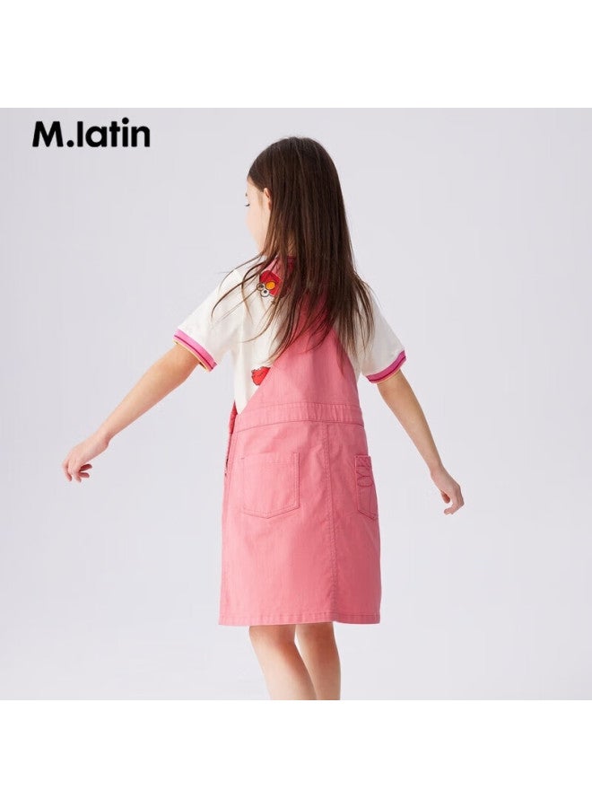M.latin Children's Clothing, Girls' Dress, Summer New Style, Big Girls' Suspender Dress, Apricot Pink, 130cm - Image 1