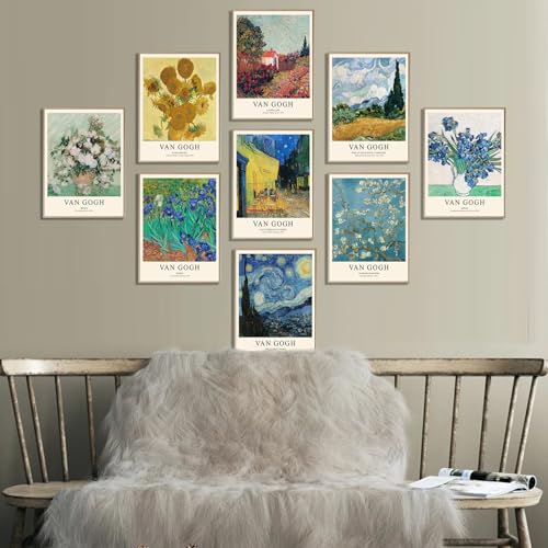 uniro Van Gogh Wall Art Van Gogh Art Posters Vintage Van Gogh Starry Night Sunflowers Prints Retro Famous Artist Paintings Museum Gallery Exhibition Poster Living Dorm Bedroom Unframed 8/''x10/'' - Image 3
