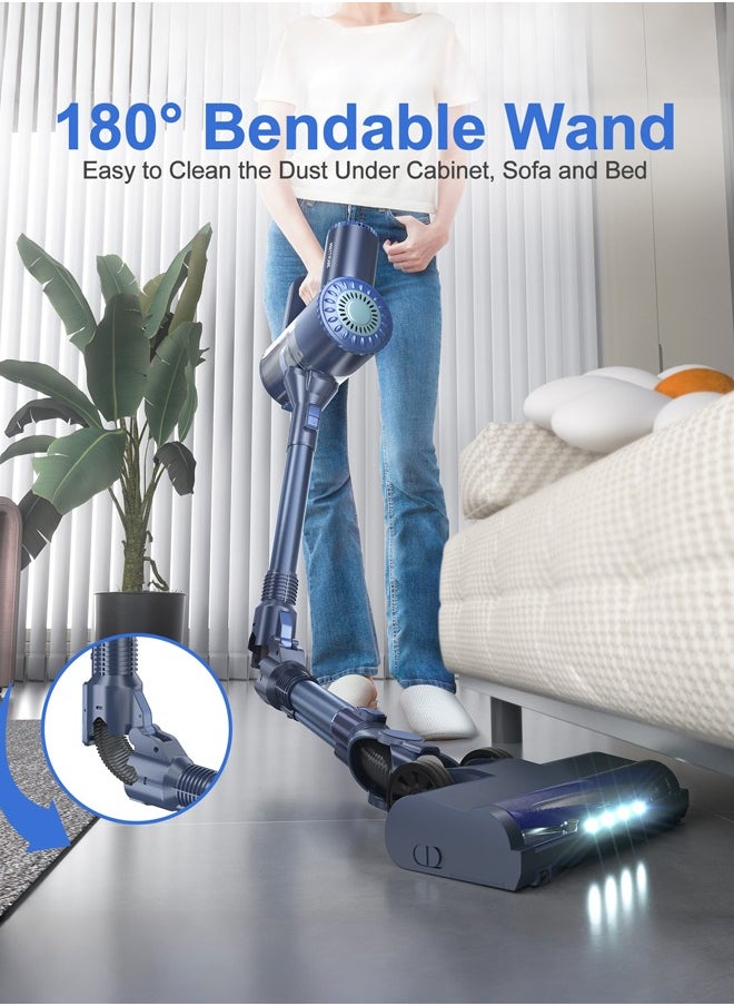 PrettyCare 6 in 1 Cordless Vacuum Cleaner,20kpa Powerful Rechargeable Handhleld Vacuum Cleaner for Home with LED Light, Self-Standing and 180° Bendable Wand, for Carpet and Hard Floor Pet Hair  - Image 2
