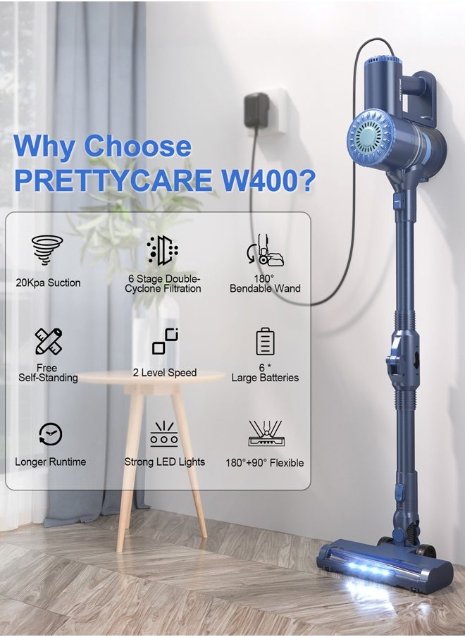 PrettyCare 6 in 1 Cordless Vacuum Cleaner,20kpa Powerful Rechargeable Handhleld Vacuum Cleaner for Home with LED Light, Self-Standing and 180° Bendable Wand, for Carpet and Hard Floor Pet Hair  - Image 3